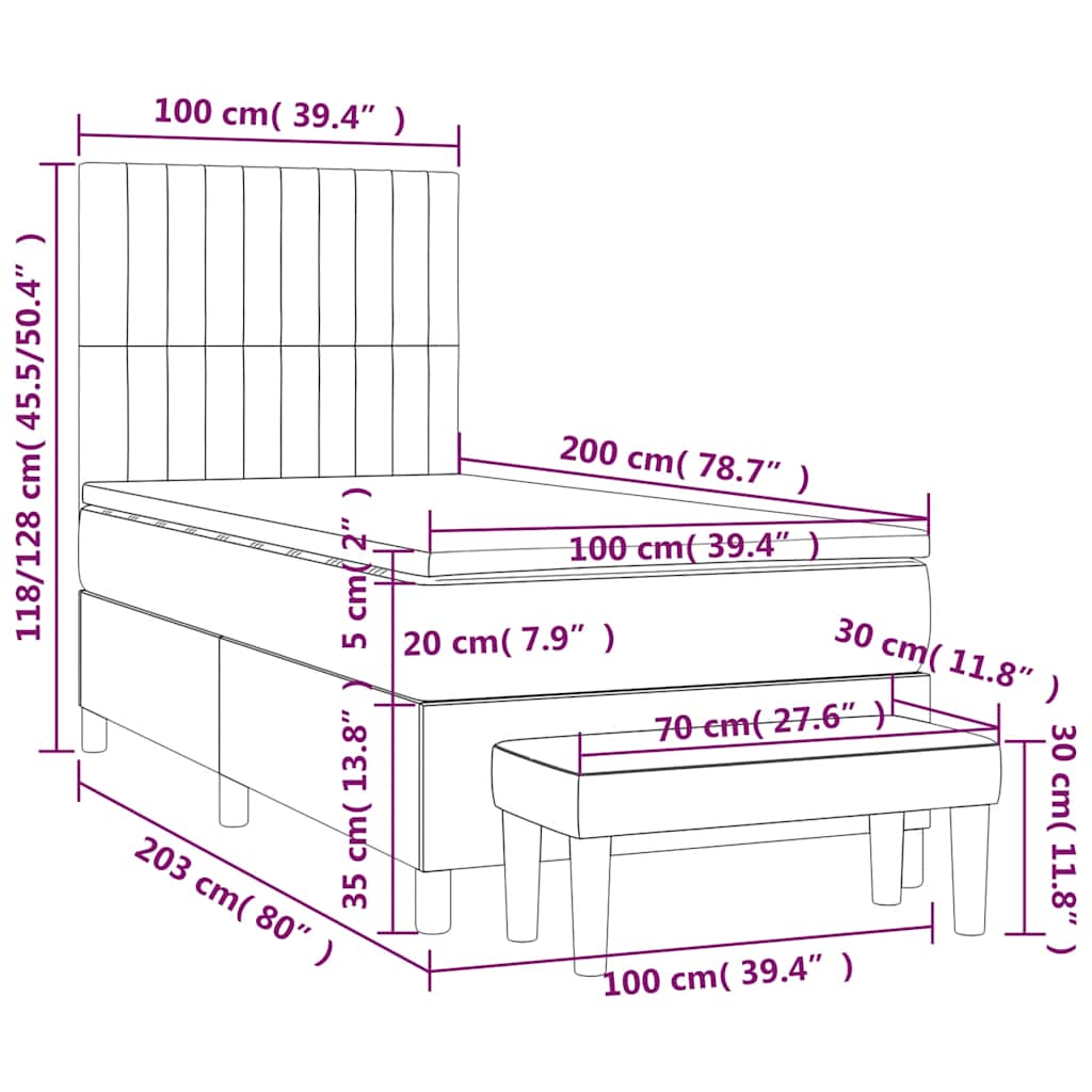 Boxspringbett mit Matratze Dunkelgrün 100x200 cm Samt