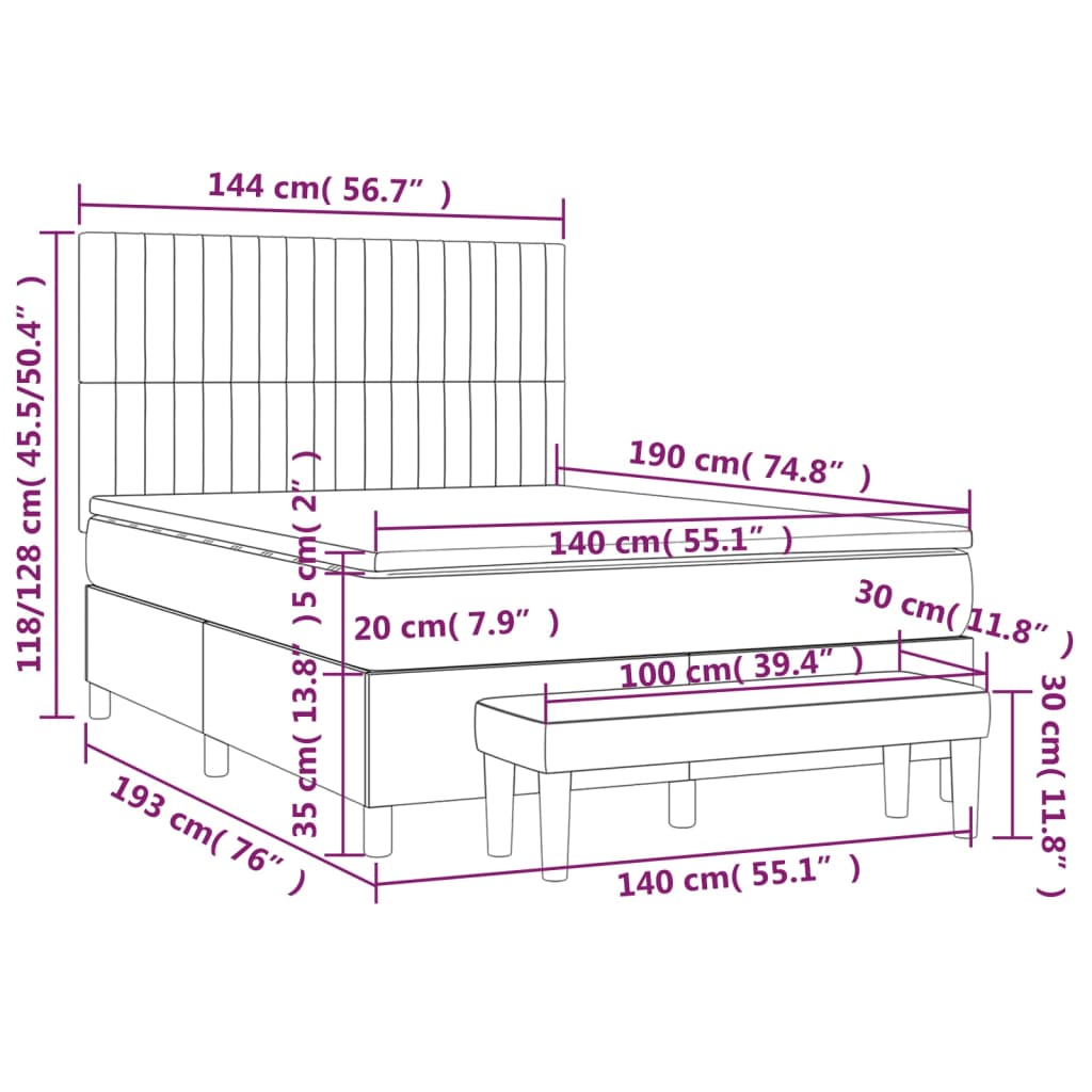 Boxspringbett mit Matratze Hellgrau 140x190 cm Samt