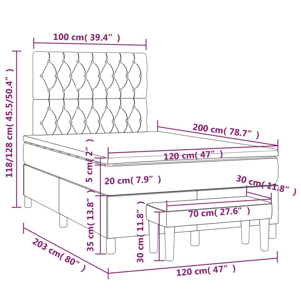Boxspringbett mit Matratze Dunkelgrau 120x200 cm Samt