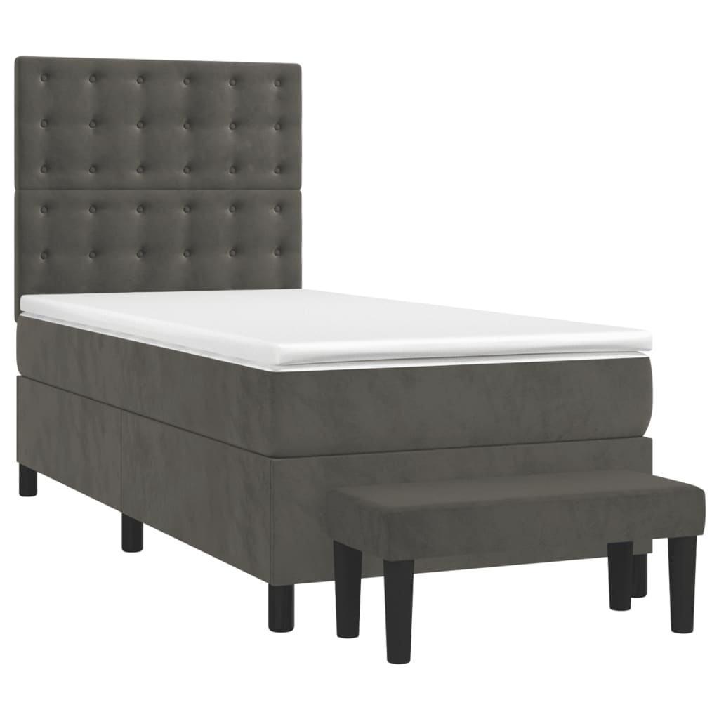 Sommier tapissier avec matelas gris foncé 100x200 cm velours