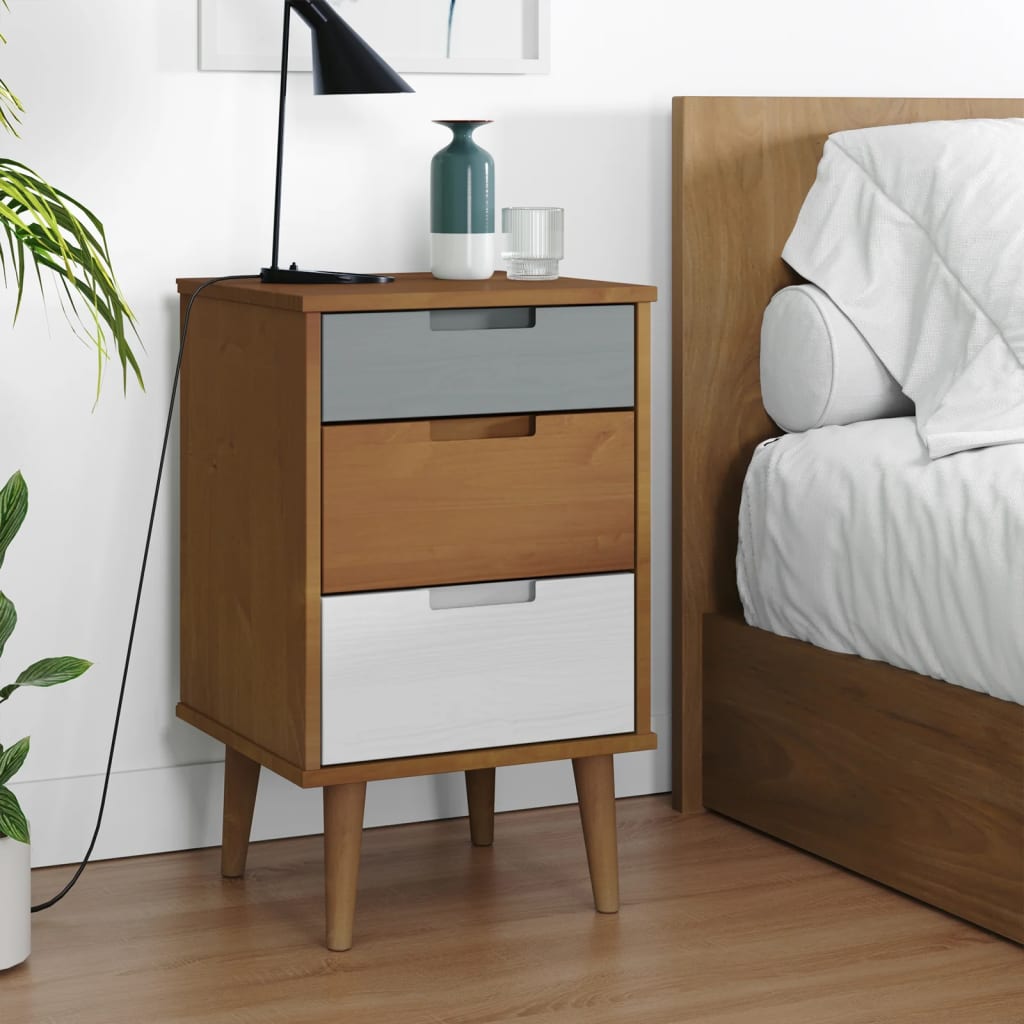 Bedside table MOLDE Brown 40x35x65 cm Solid Pine