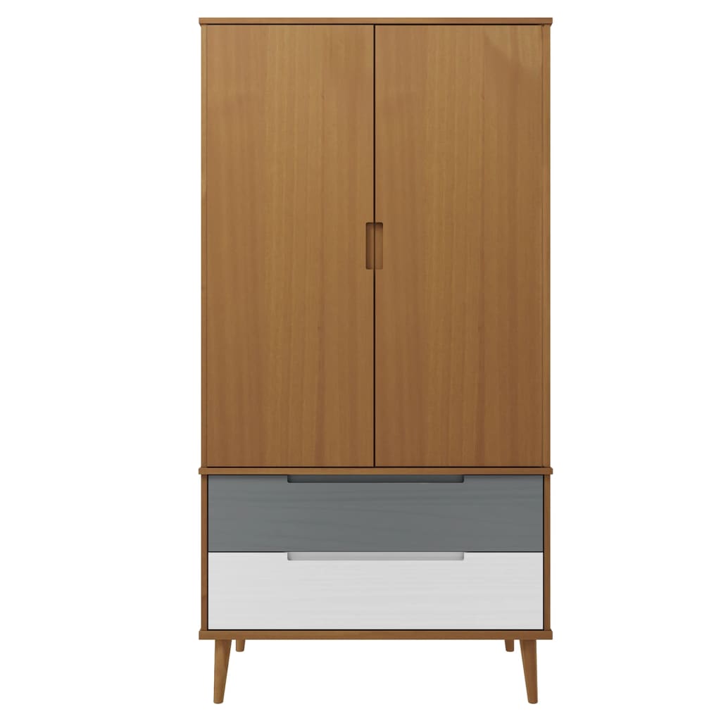 Wardrobe MOLDE Brown 90x55x175 cm solid pine wood