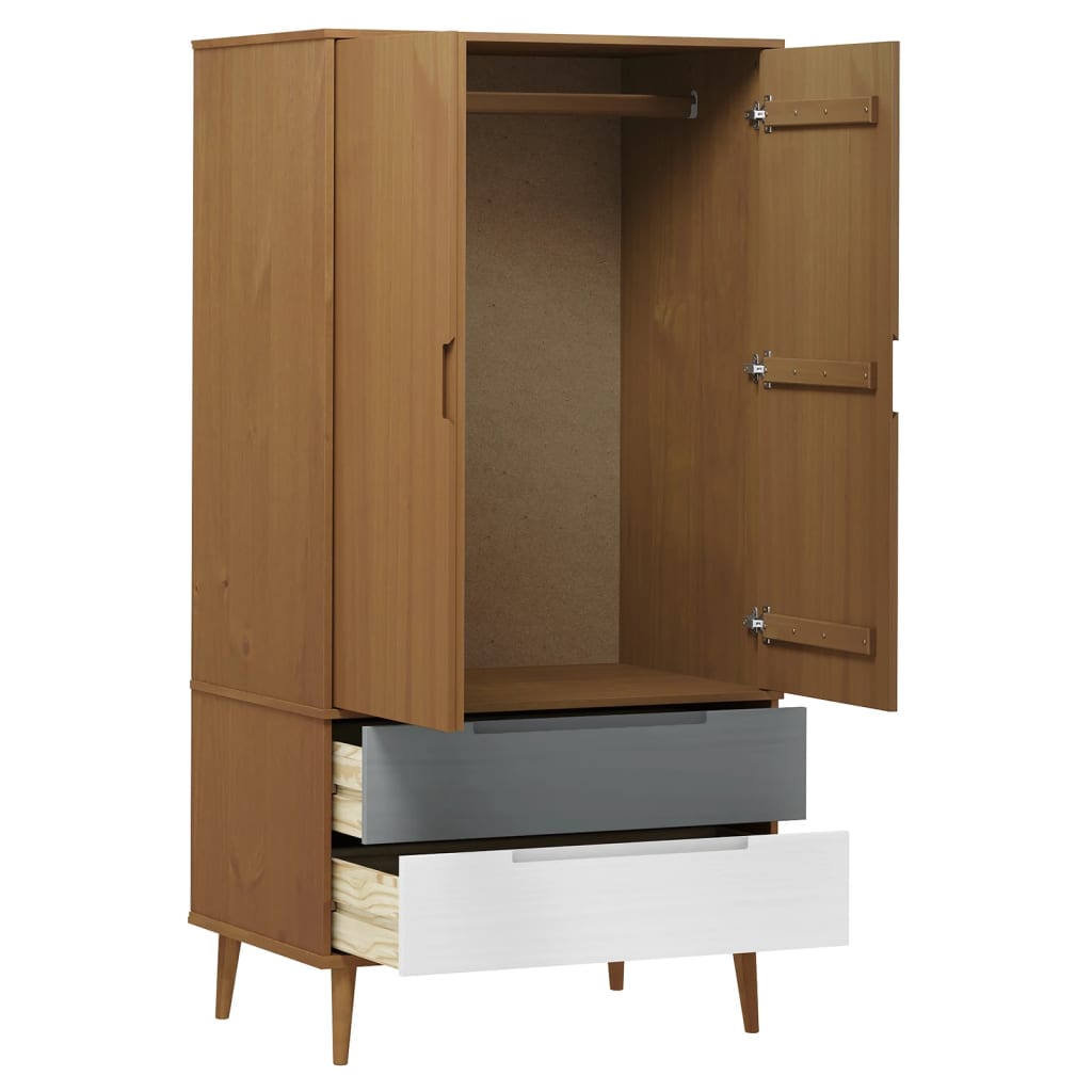 Wardrobe MOLDE Brown 90x55x175 cm solid pine wood