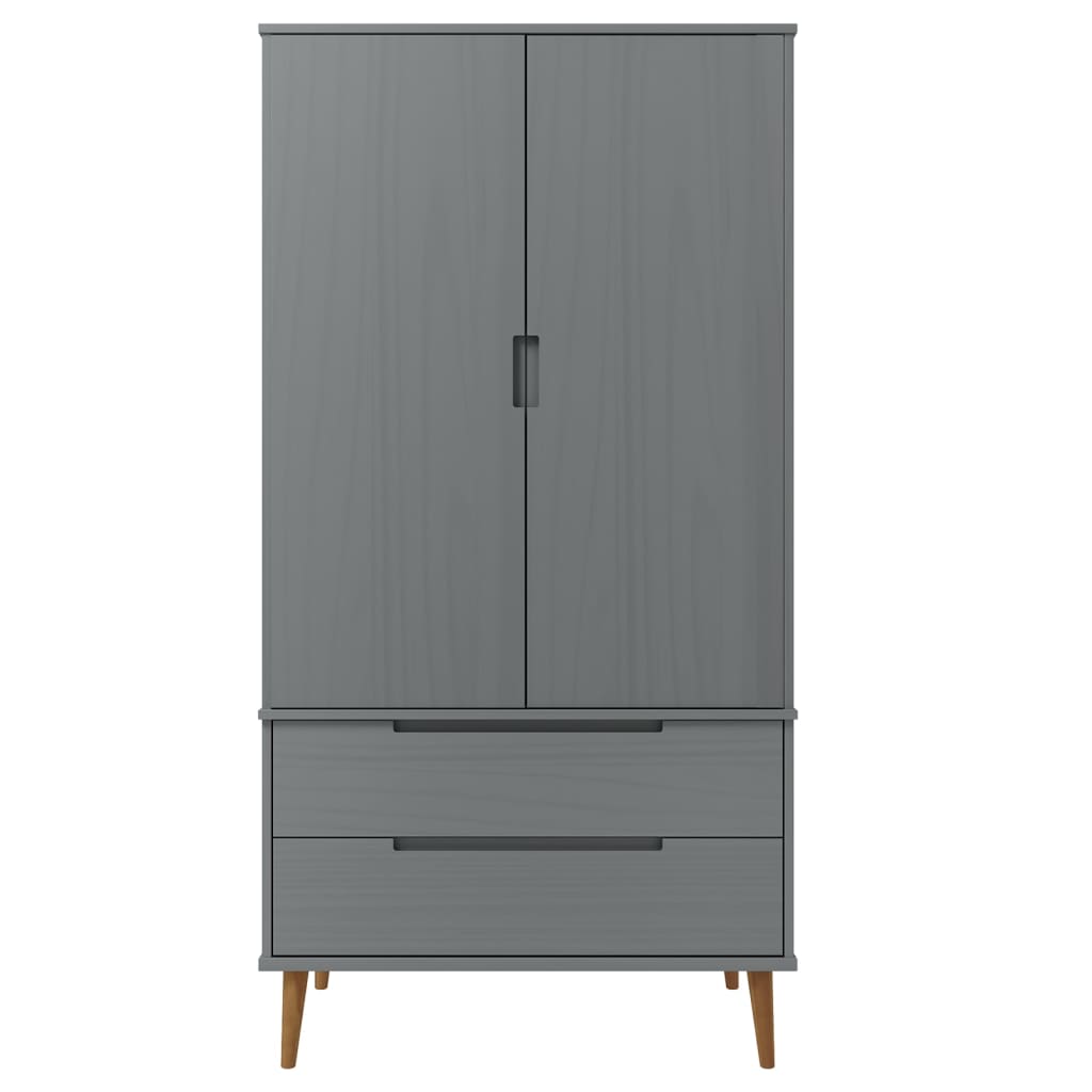 Wardrobe MOLDE Grey 90x55x175 cm solid pine wood