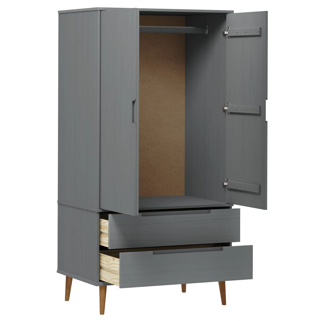 Wardrobe MOLDE Grey 90x55x175 cm solid pine wood