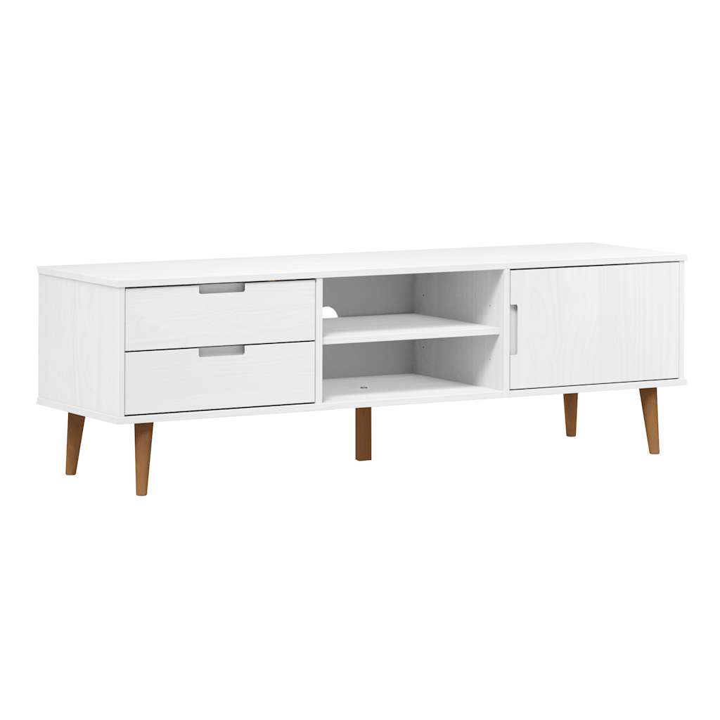 Meuble TV MOLDE blanc 158x40x49 cm pin massif