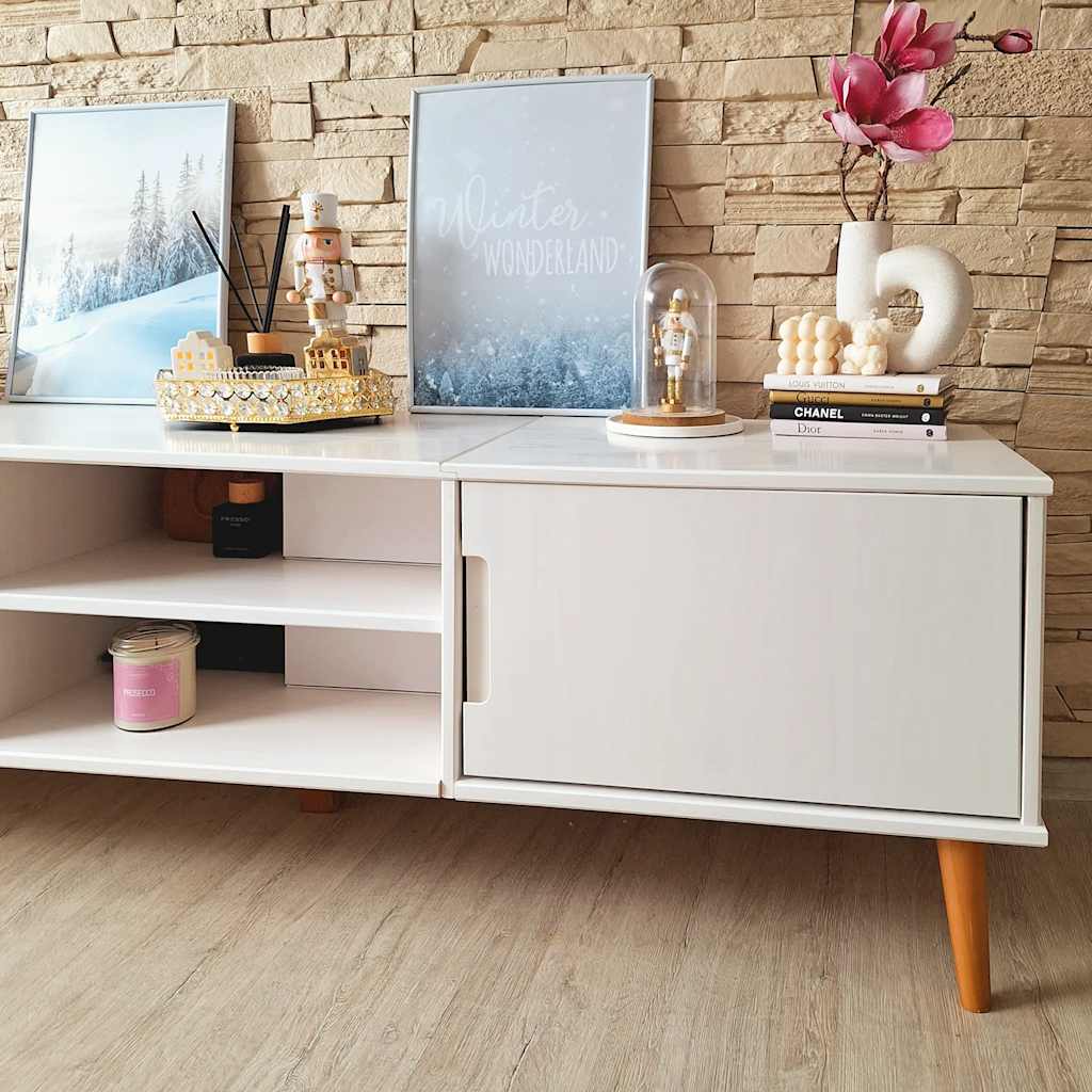 Meuble TV MOLDE blanc 158x40x49 cm pin massif
