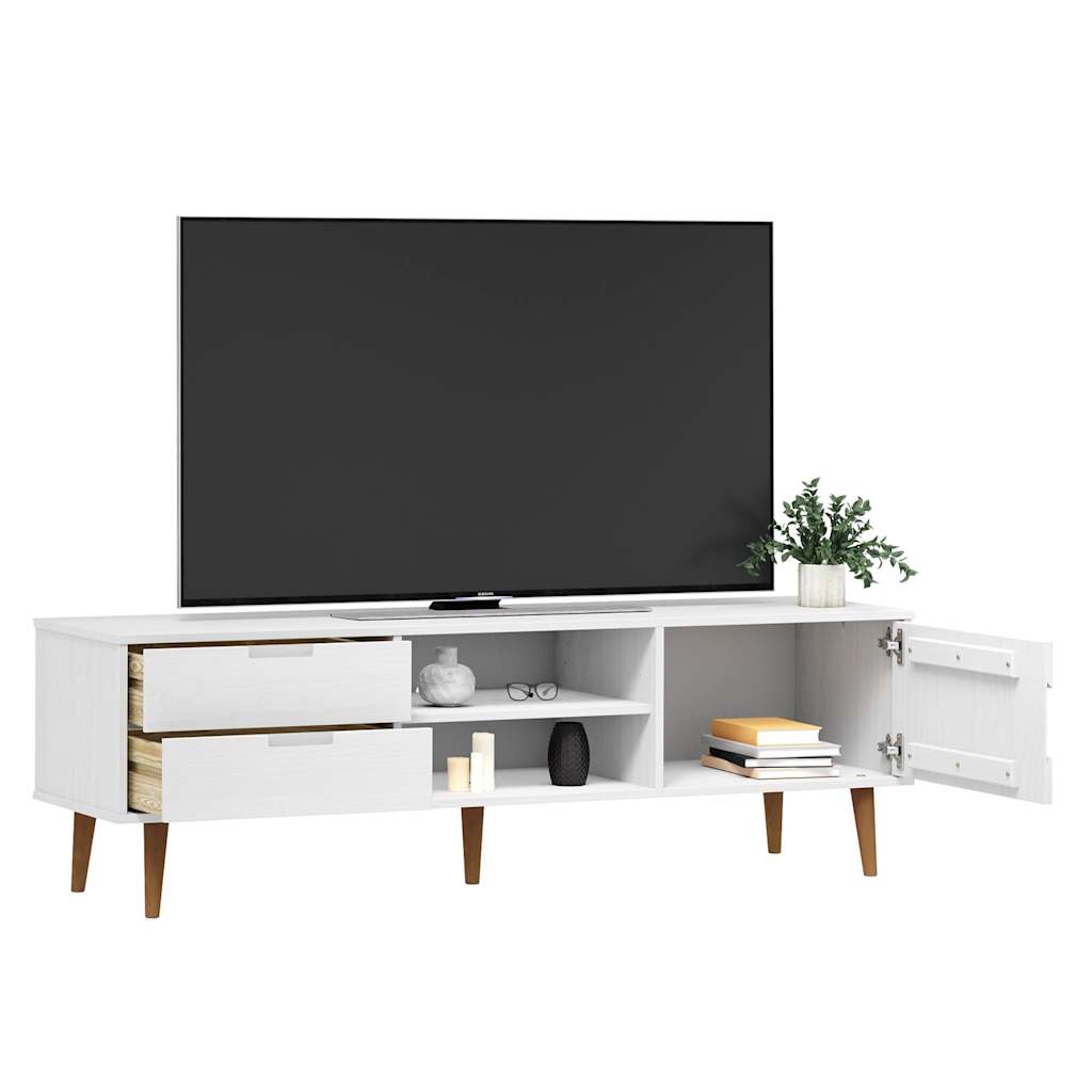 Meuble TV MOLDE blanc 158x40x49 cm pin massif
