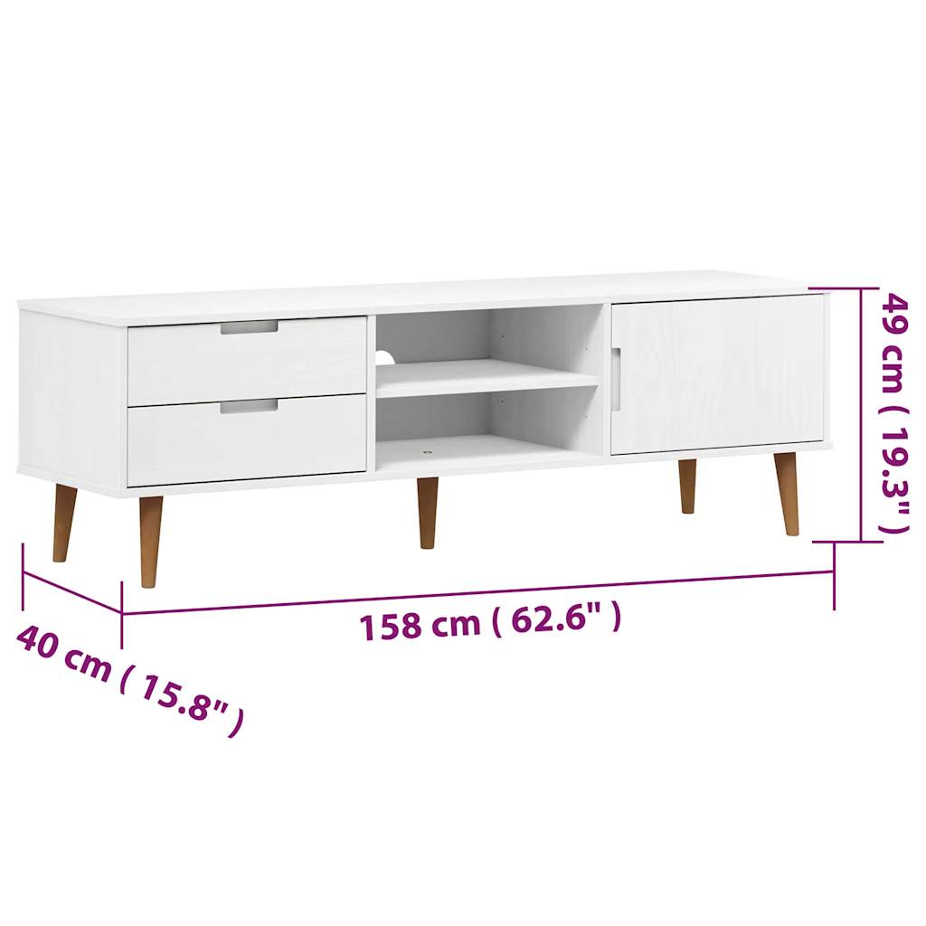 Meuble TV MOLDE blanc 158x40x49 cm pin massif