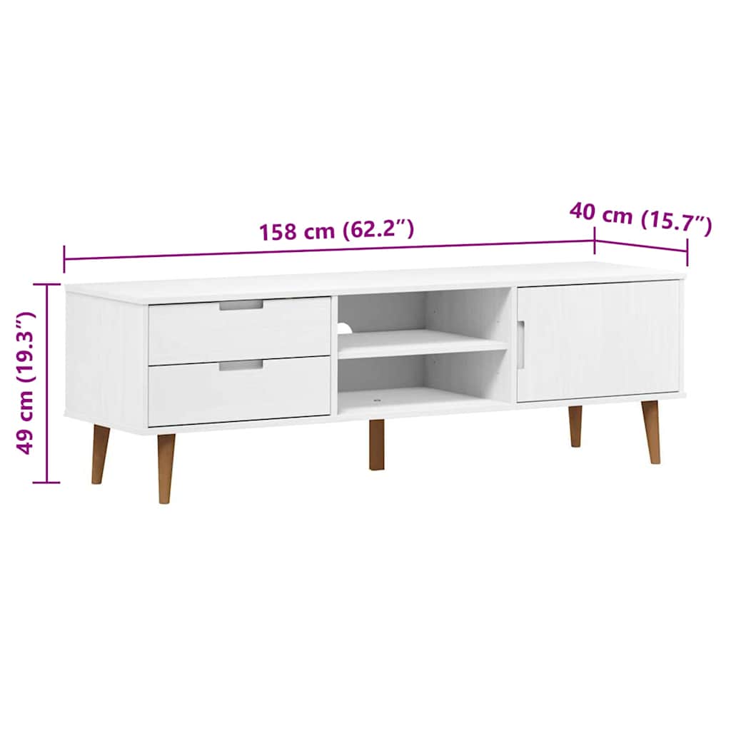 TV-Schrank MOLDE Weiß 158x40x49 cm Massivholz Kiefer
