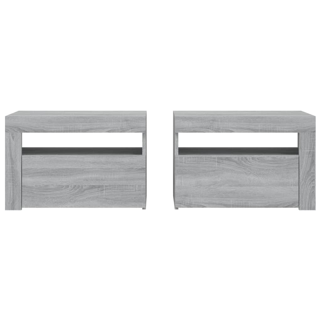 Tables de chevet 2 pièces avec LED Gris Sonoma 60x35x40 cm