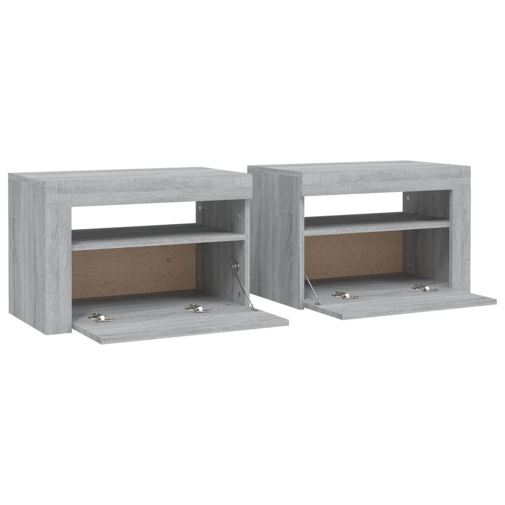 Tables de chevet 2 pièces avec LED Gris Sonoma 60x35x40 cm