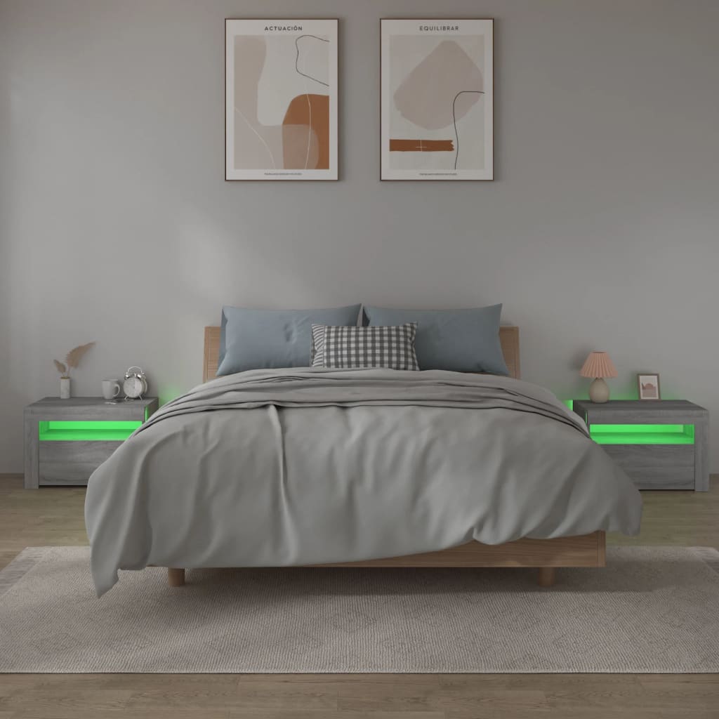 Tables de chevet 2 pièces avec LED Gris Sonoma 60x35x40 cm