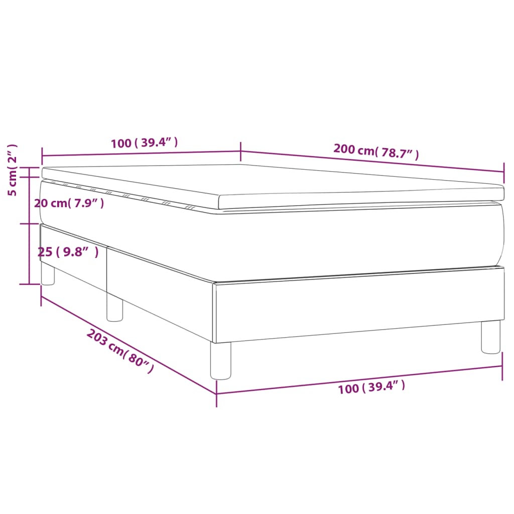 Lit sommier tapissier avec matelas tissu gris foncé 100x200 cm