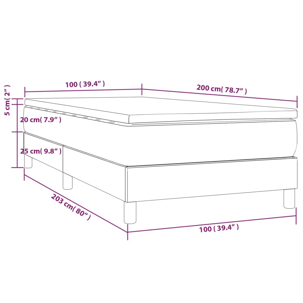 Lit sommier tapissier avec matelas tissu gris foncé 100x200 cm