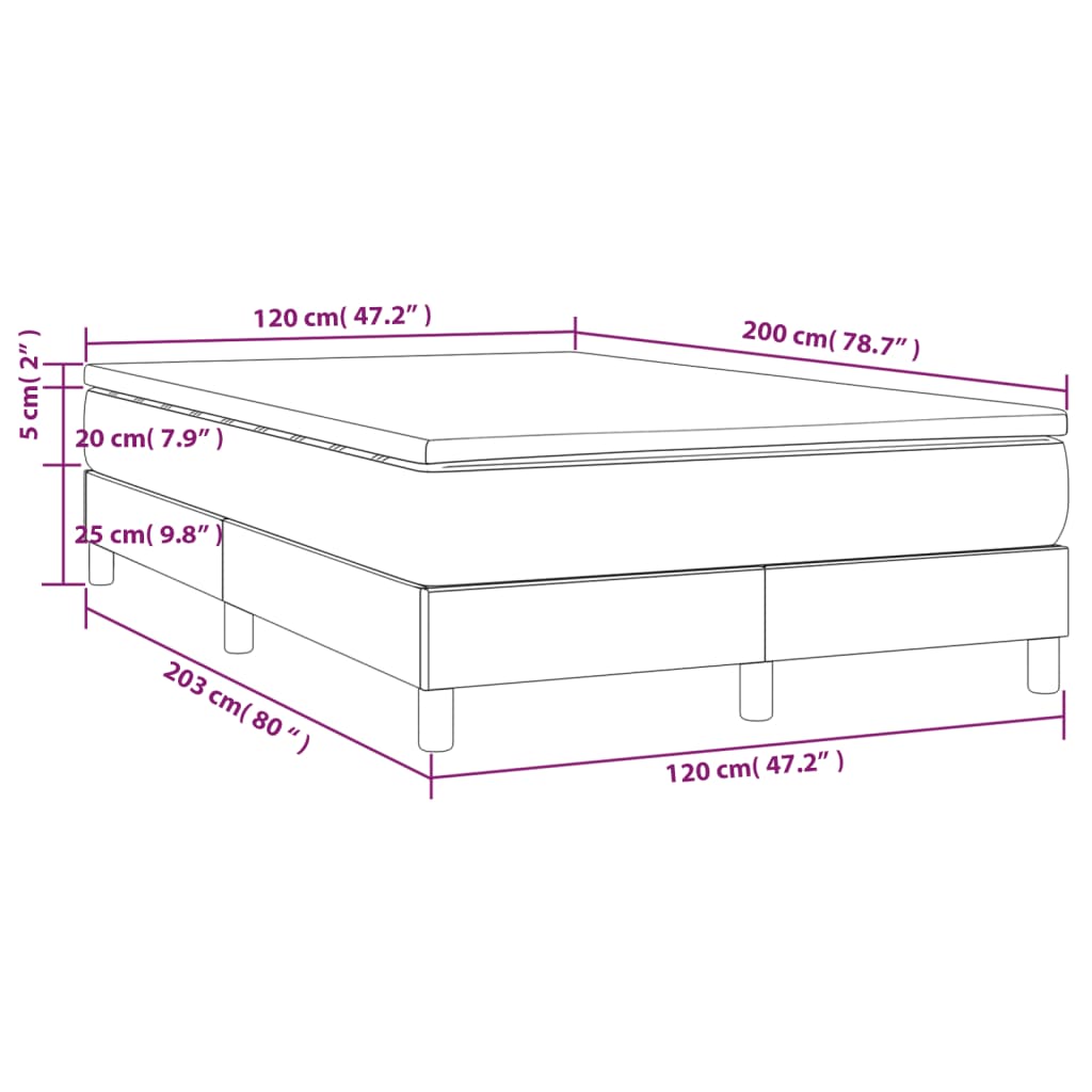 Box spring bed with mattress dark grey 120x200 cm fabric