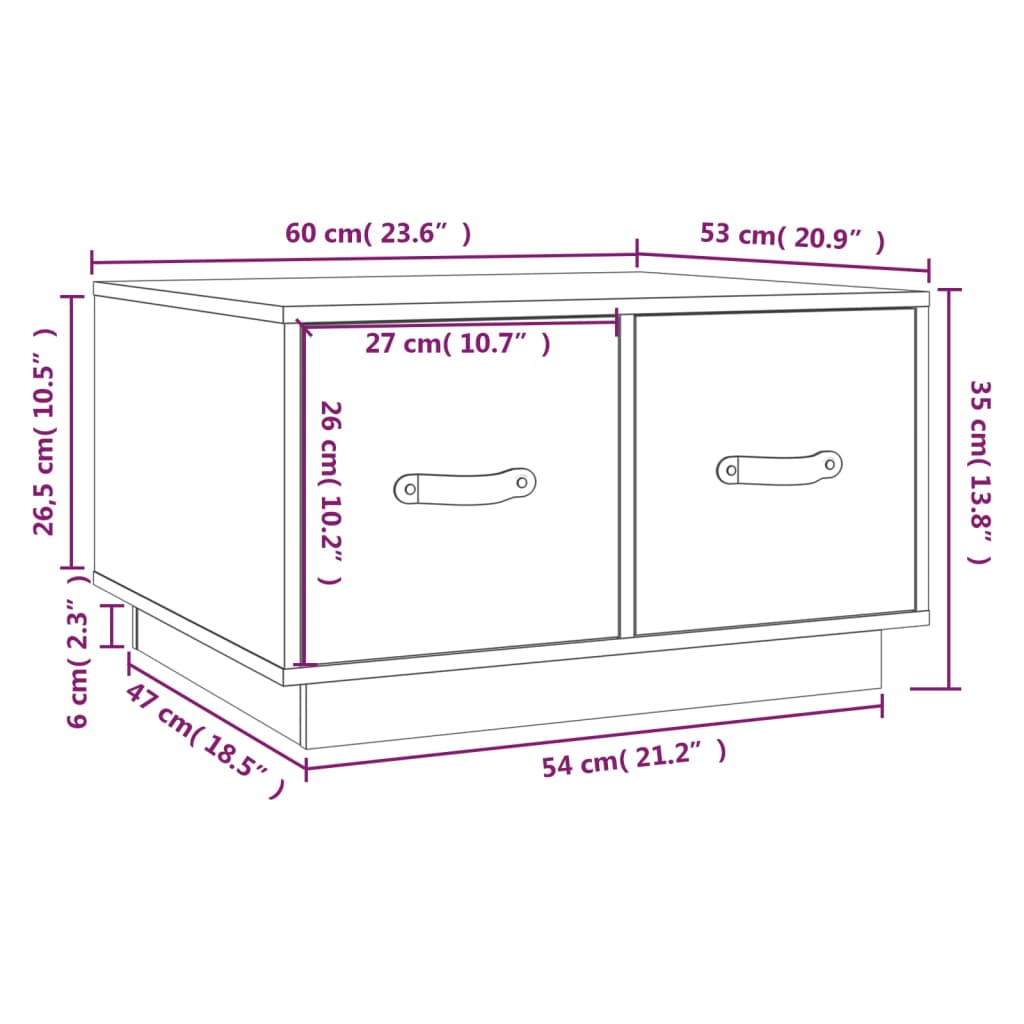 Coffee Table White 60x53x35 cm Solid Pine