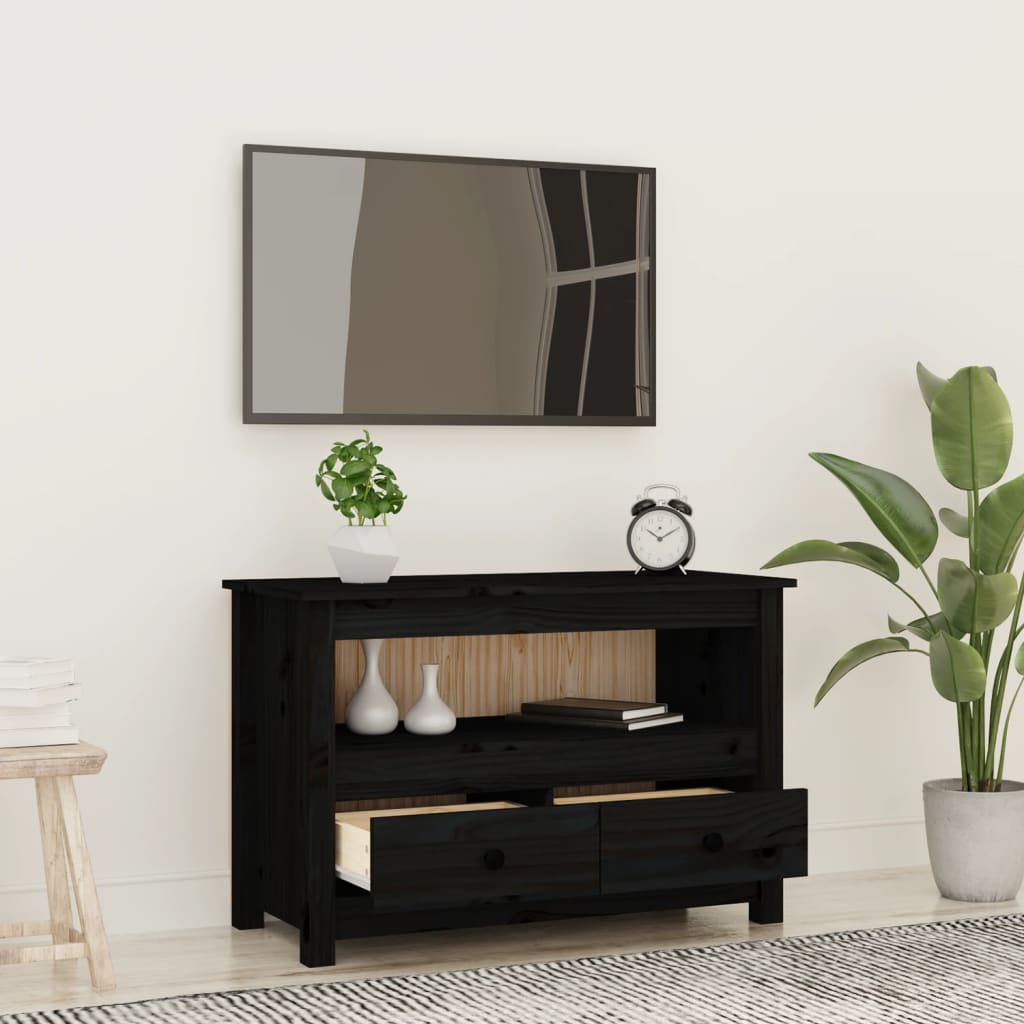 Meuble TV noir79x35x52 cm en bois de pin massif