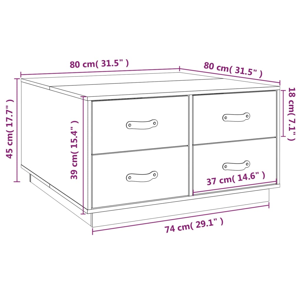 Coffee table 80x80x45 cm solid pine wood