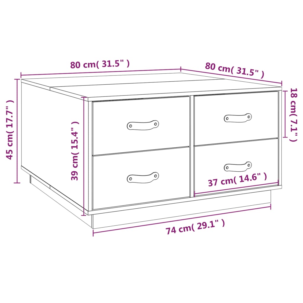 Coffee Table White 80x80x45 cm Solid Pine