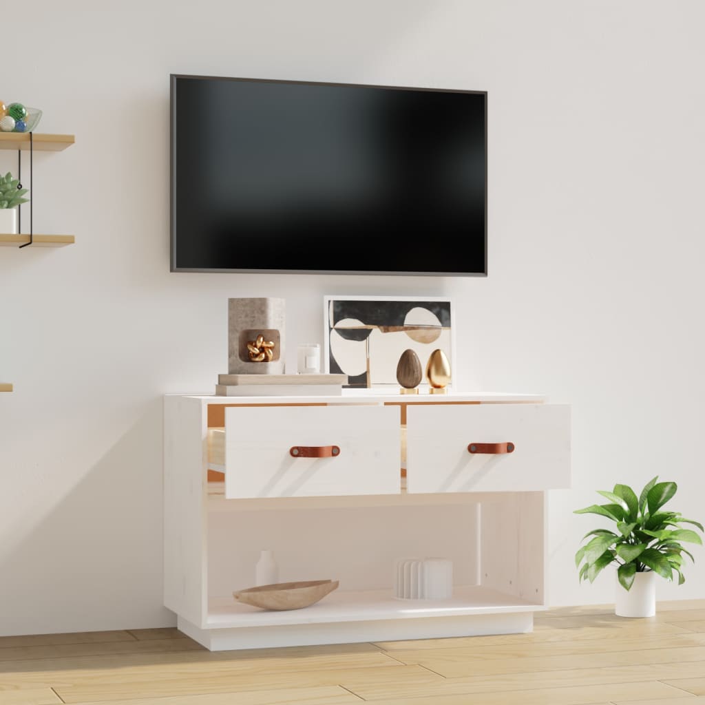 Meuble TV blanc 90x40x60 cm en bois de pin massif