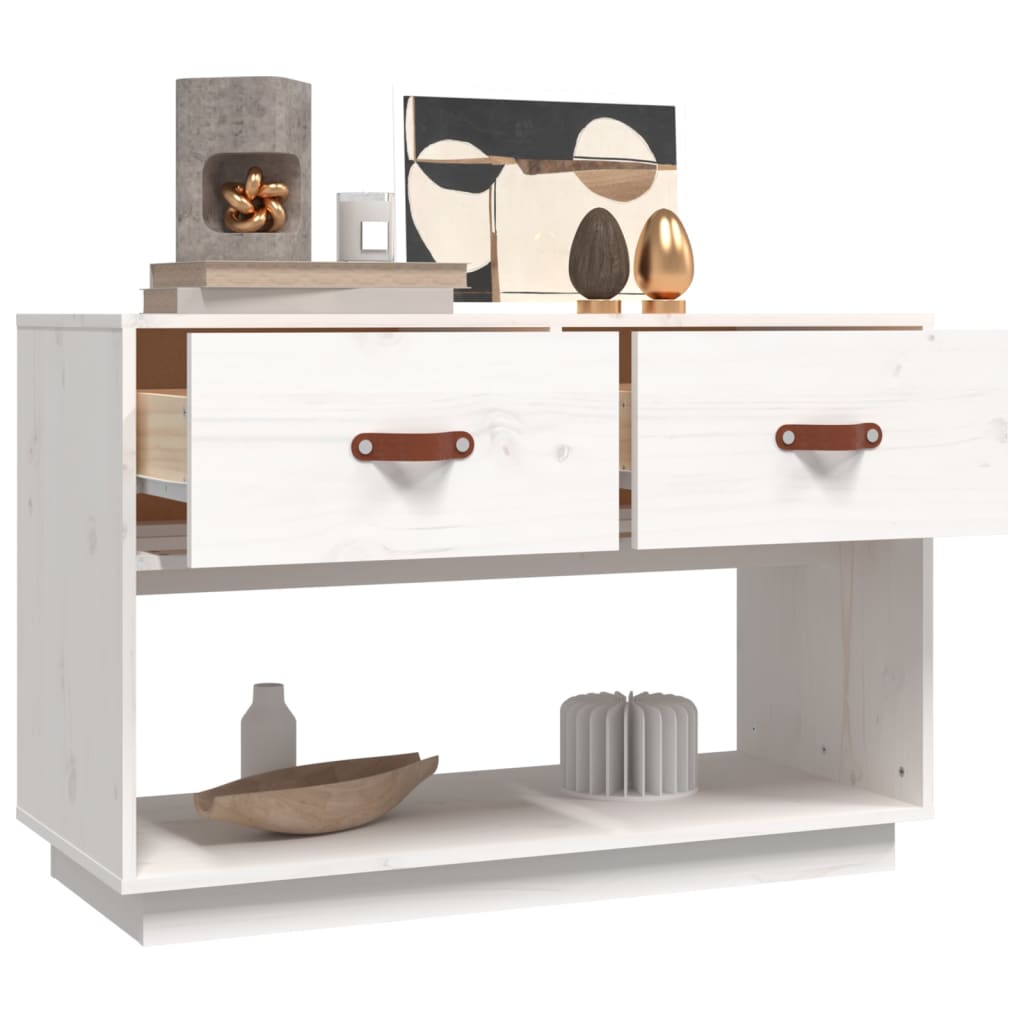 Meuble TV blanc 90x40x60 cm en bois de pin massif