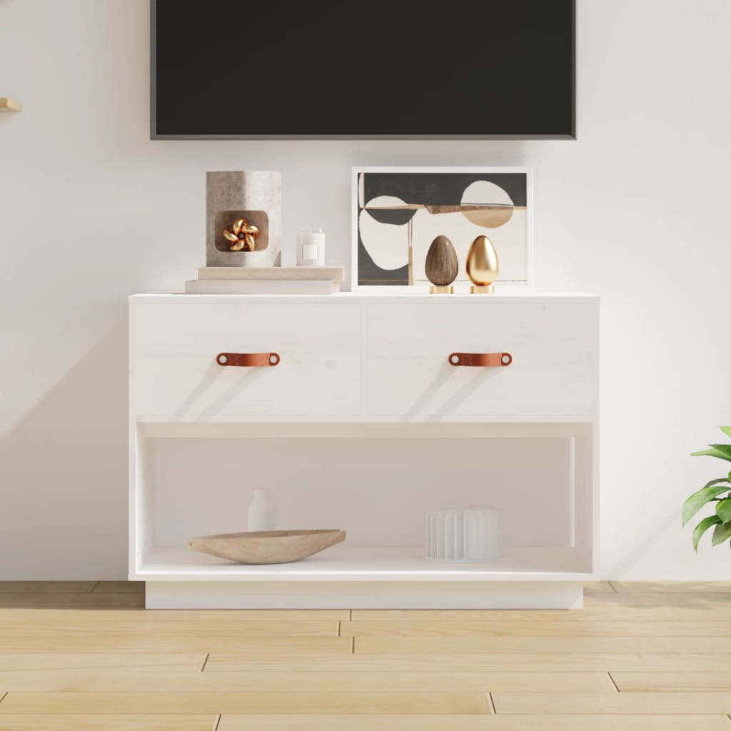 Meuble TV blanc 90x40x60 cm en bois de pin massif