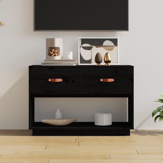 Meuble TV noir 90x40x60 cm en bois de pin massif