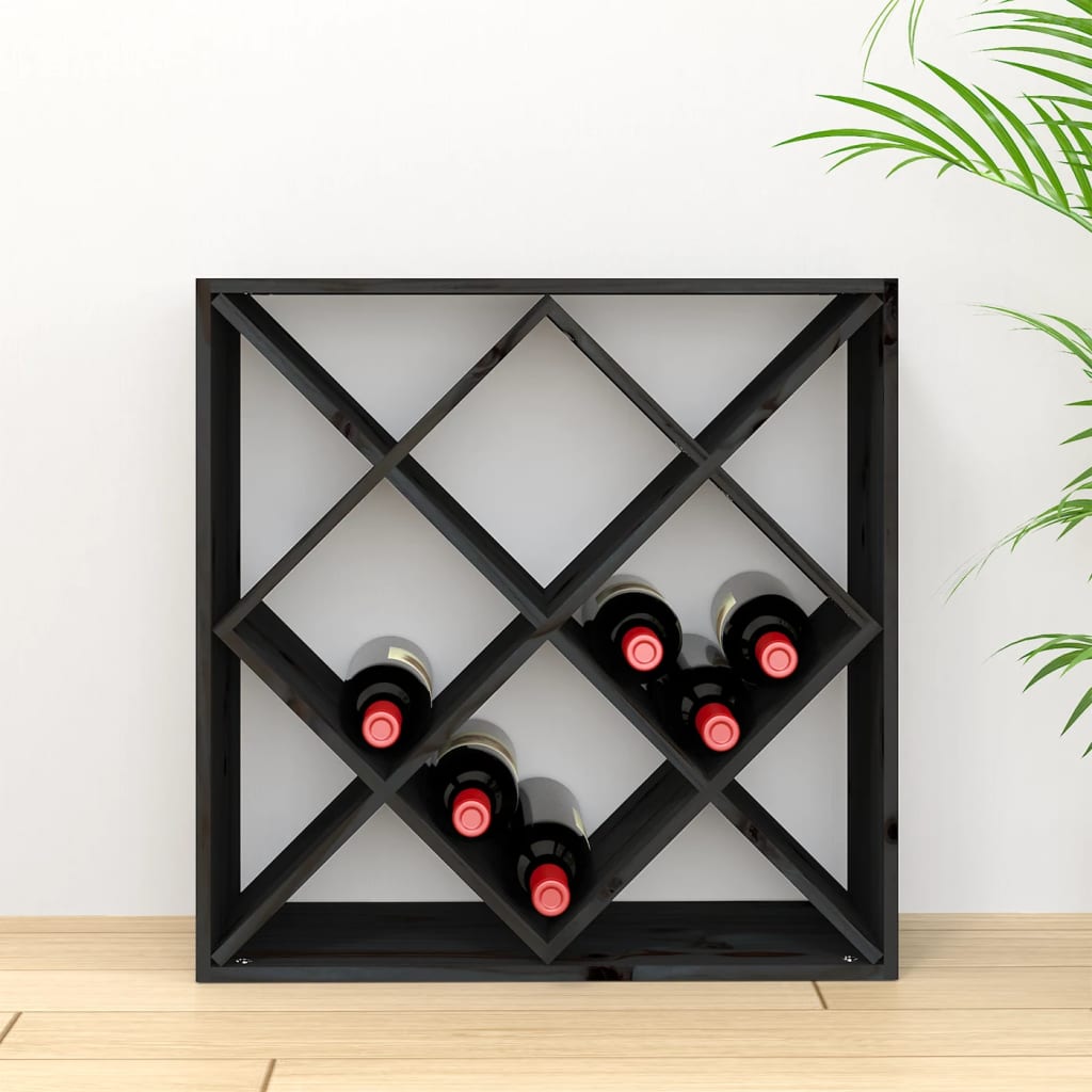 Weinregal Schwarz 62x25x62 cm Massivholz Kiefer