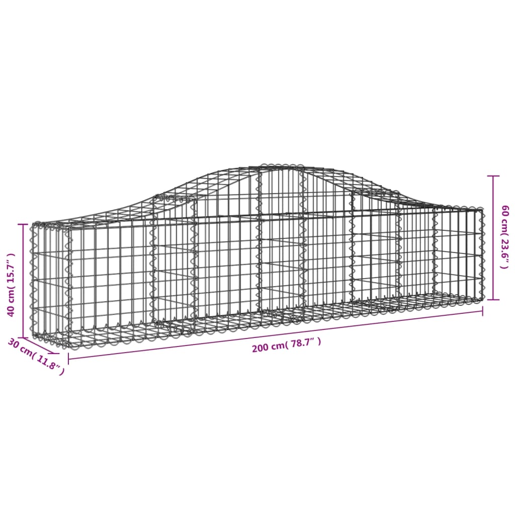 Gabionen mit Hochbogen 2 Stk. 200x30x40/60 cm Verzinktes Eisen