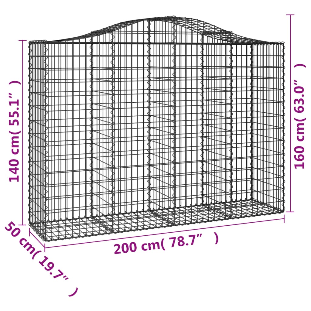Gabionen mit Hochbogen 2 Stk. 200x50x140/160cm Verzinktes Eisen