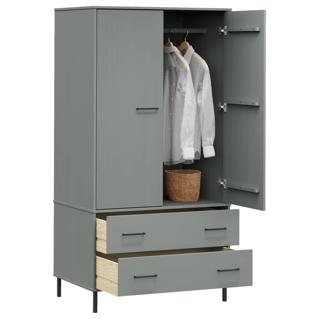 Wardrobe OSLO metal legs grey 90x55x172.5cm solid wood