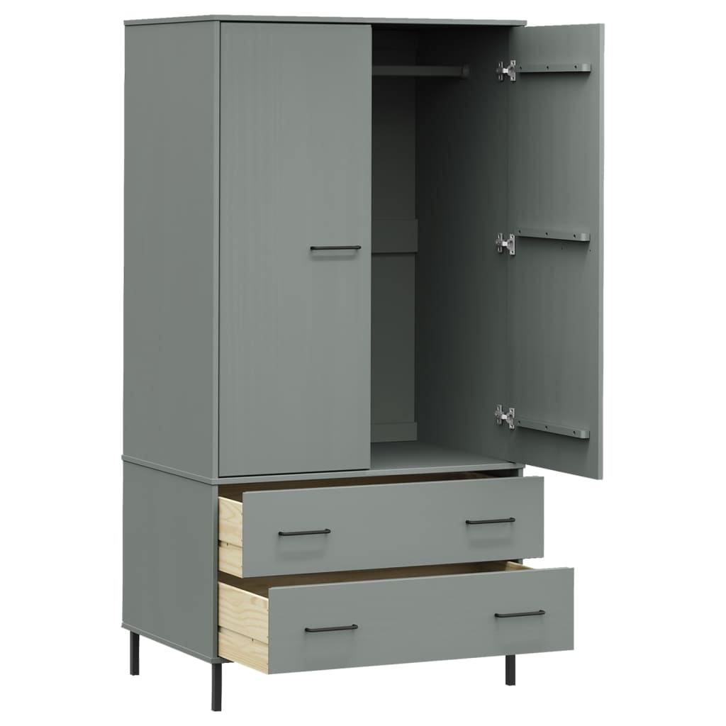 Wardrobe OSLO metal legs grey 90x55x172.5cm solid wood