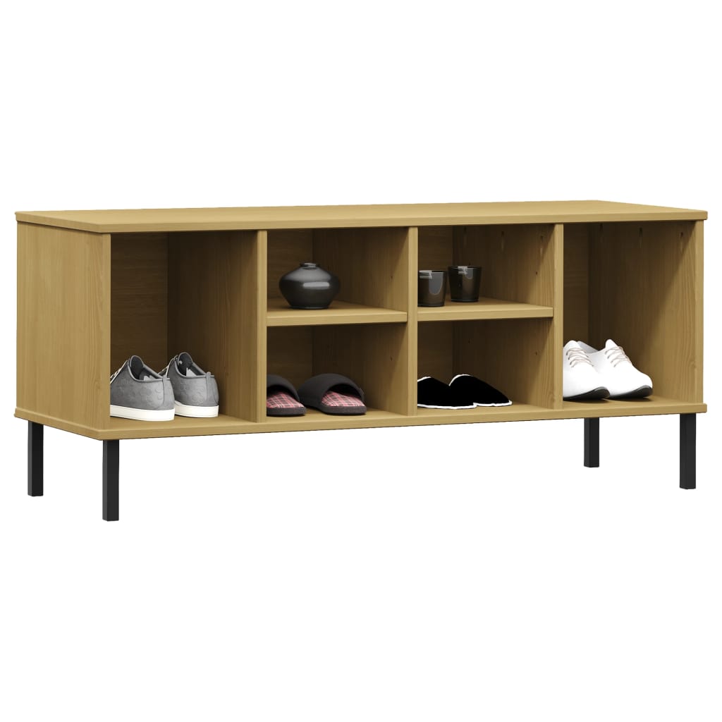 Shoe rack OSLO with metal legs brown 106x35x45 cm solid wood
