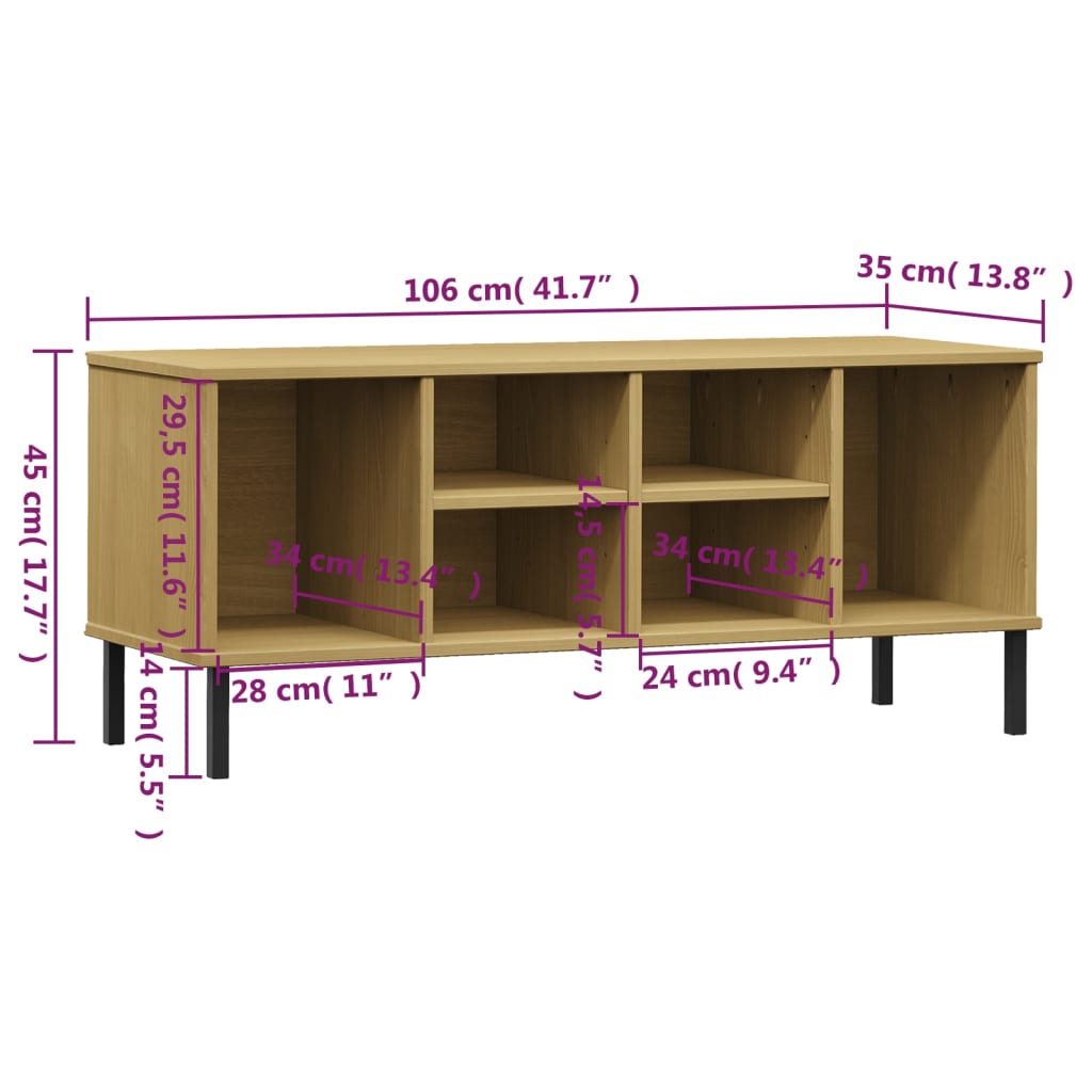 Shoe rack OSLO with metal legs brown 106x35x45 cm solid wood