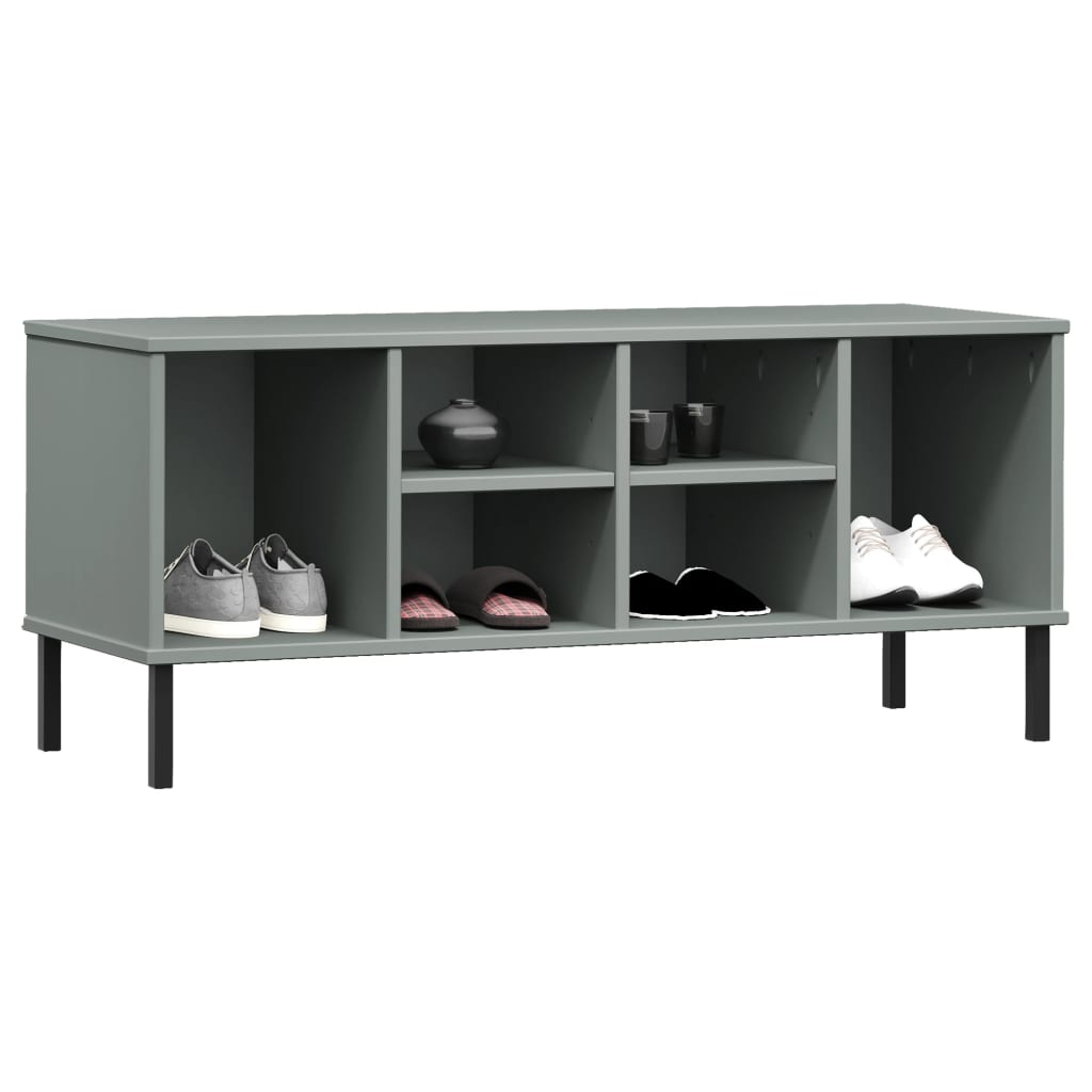 Shoe rack OSLO with metal legs grey 106x35x45 cm solid wood