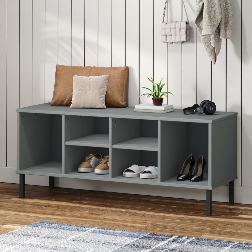 Shoe rack OSLO with metal legs grey 106x35x45 cm solid wood