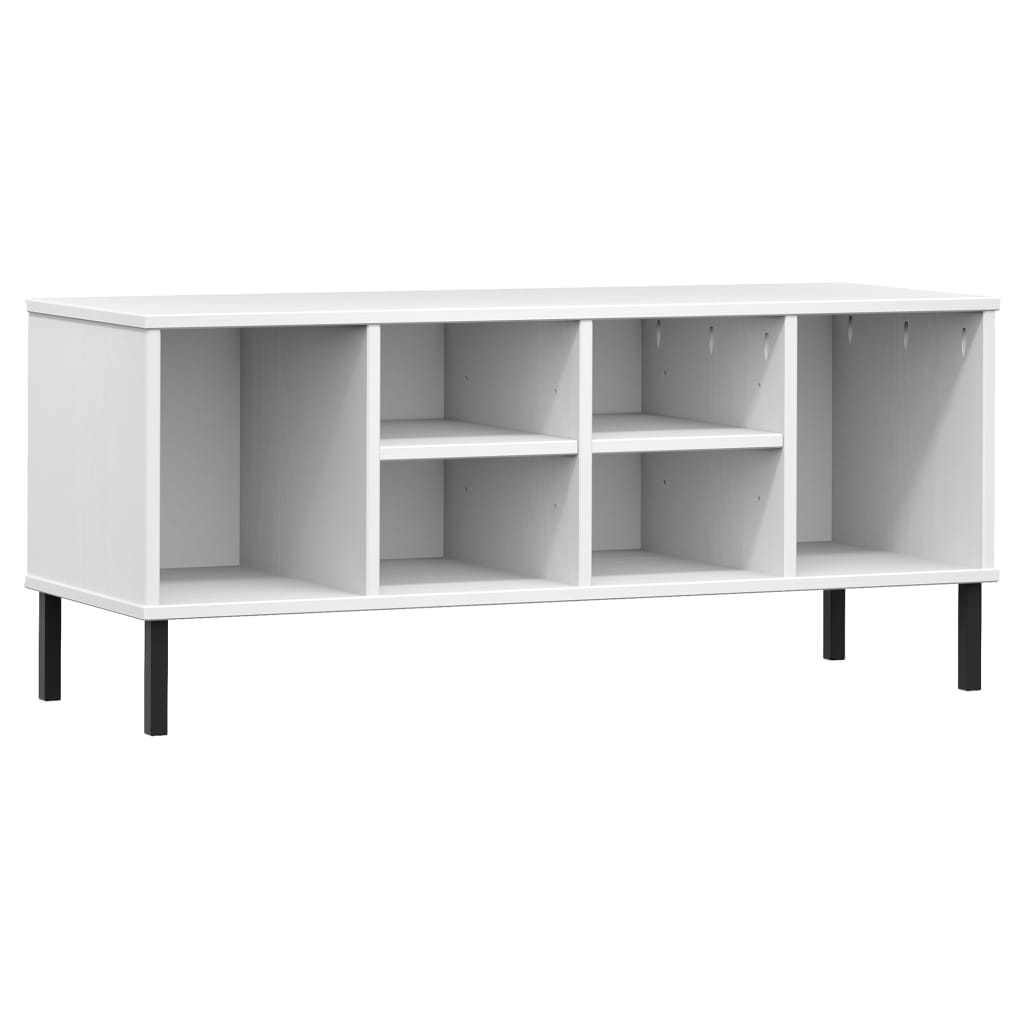 Shoe rack OSLO with metal legs white 106x35x45 cm solid wood