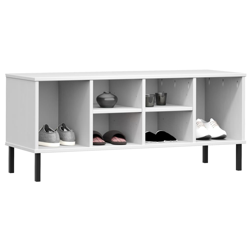 Shoe rack OSLO with metal legs white 106x35x45 cm solid wood