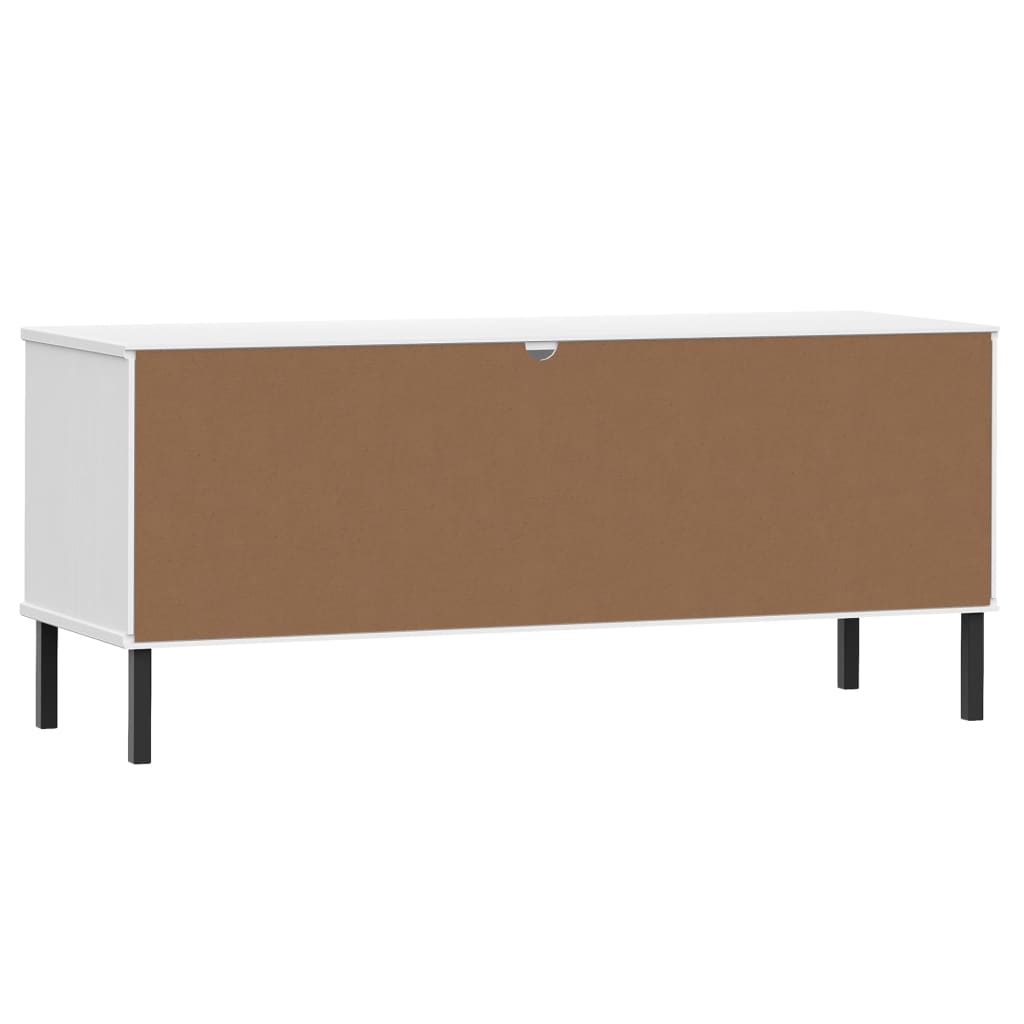 Shoe rack OSLO with metal legs white 106x35x45 cm solid wood
