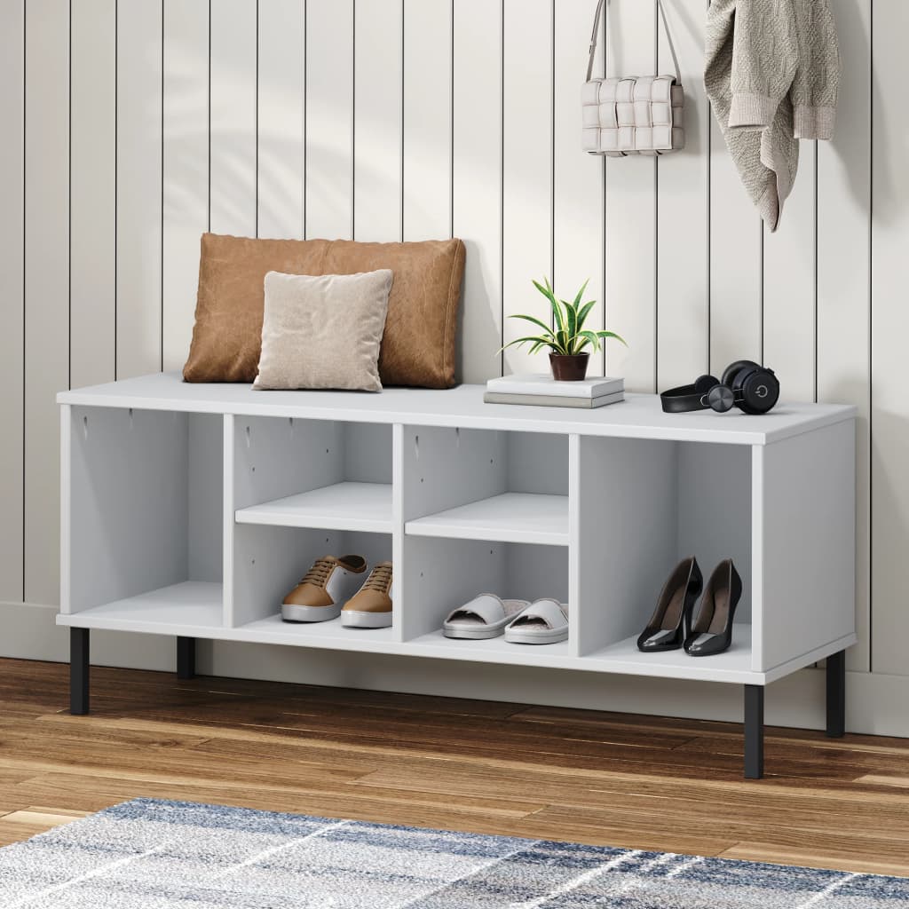 Shoe rack OSLO with metal legs white 106x35x45 cm solid wood