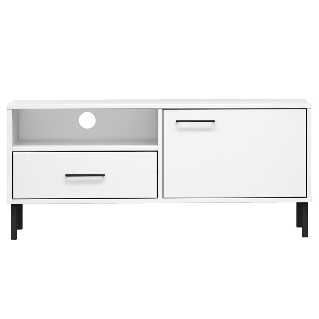 Meuble TV OSLO avec pieds en métal en pin massif blanc
