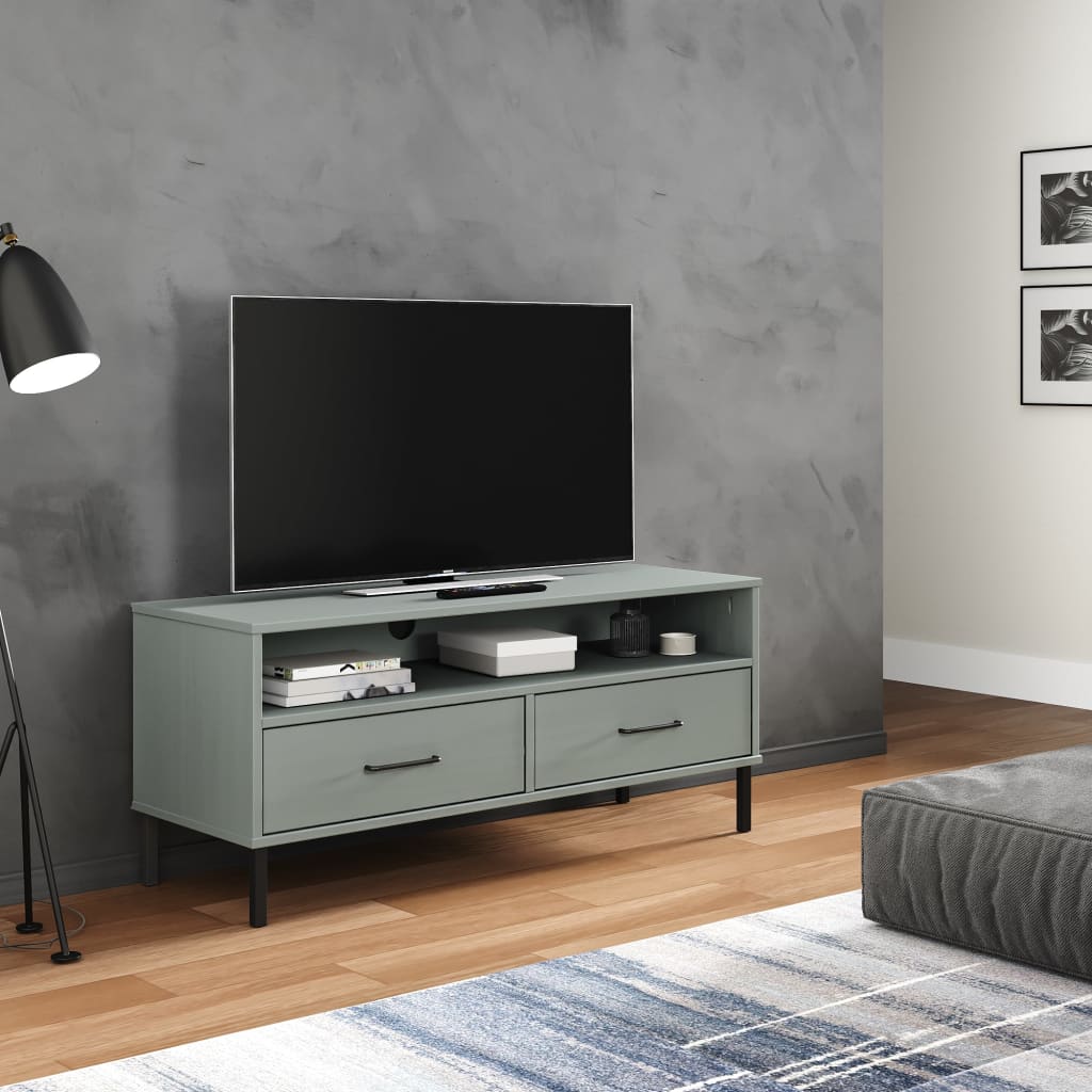 Meuble TV OSLO avec pieds en métal en pin massif gris