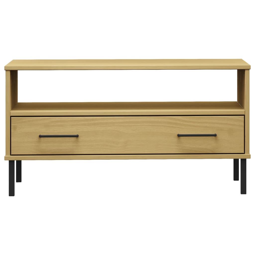 Couchtisch OSLO mit Metallbeinen Braun 85x50x45 cm Massivholz
