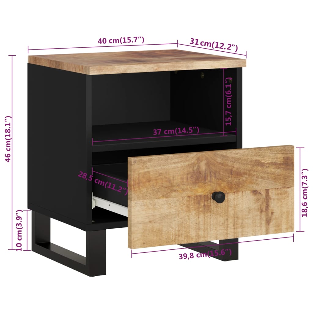Tables de chevet, lot de 2, en manguier massif et matériaux dérivés du bois