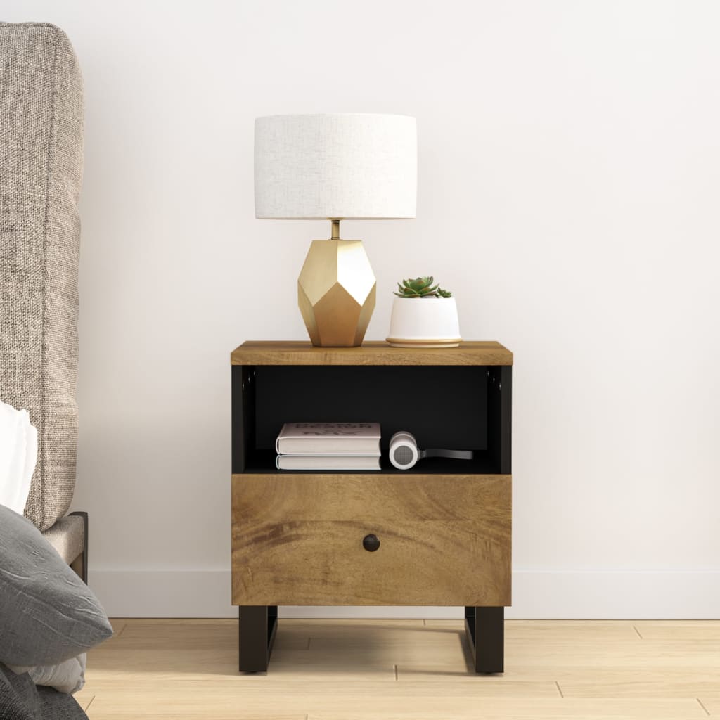 Bedside table solid mango wood & wood material