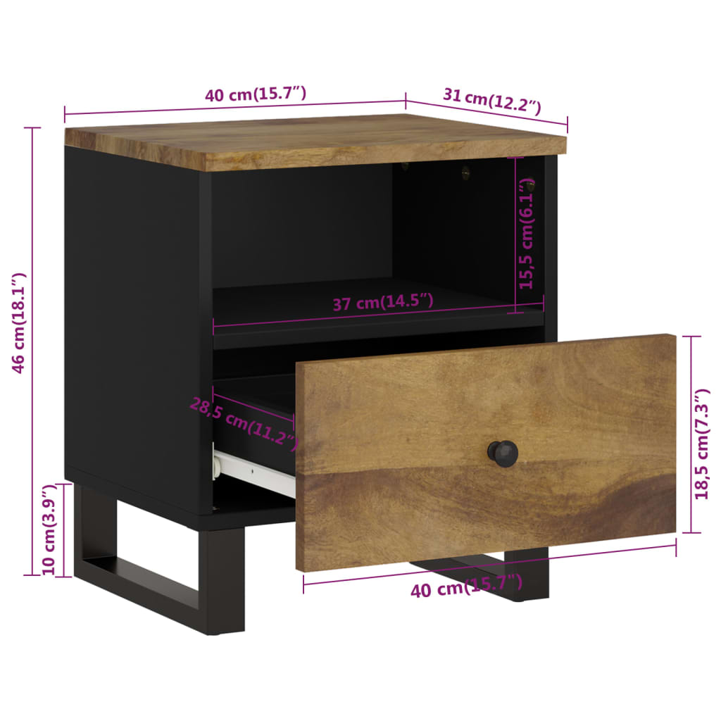 Bedside table solid mango wood & wood material