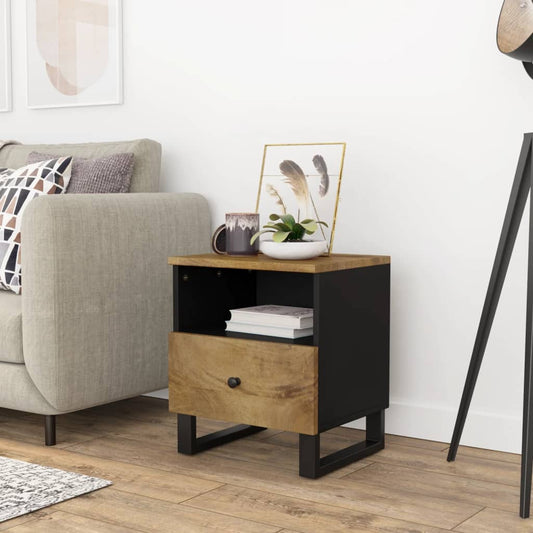 Bedside table solid mango wood & wood material