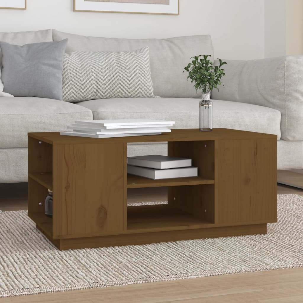 Table basse marron miel 90x49x40,5 cm en bois de pin massif