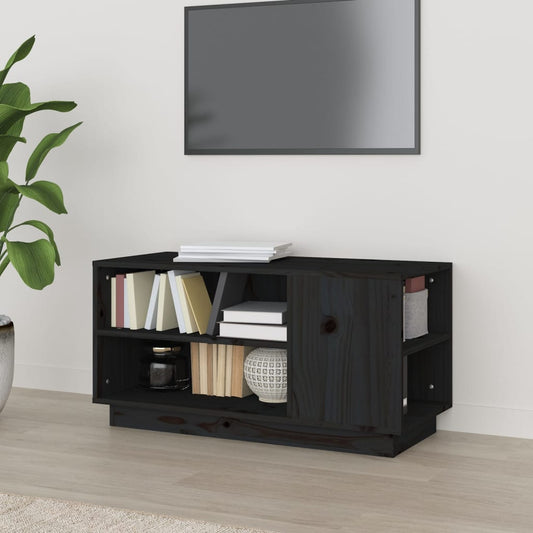 Meuble TV noir 80x35x40,5 cm en bois de pin massif